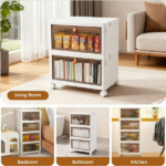 92 Qt Stackable Storage Bins with Lids and Wheels, 4 Tier Folding Storage Box with Doors, Plastic Closet Organizers and Storage Containers for Living Room, Office, Dorm (Shipment from Walmart) - Image 6