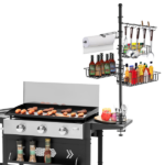 Upgraded BBQ Grill Caddy with Paper Towel Holder, Carbon Steel Griddle Storage Rack with Baskets & 10 Hooks, Rustproof Organizer with C-Clamp Base for Griddle Outdoor Table - Image 9