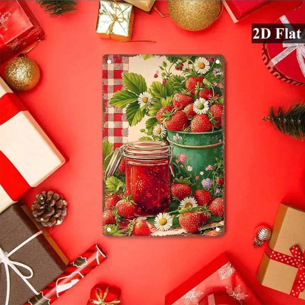 CIFbuy Vintage Strawberry Jam Jar Metal Sign, Wall Art, Nostalgic Bucket Pattern Home Decor Ornament MikTok, MikTok, Self-hockup Logiopnt