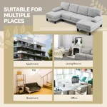 U-Shaped Sectional Sofa with 2 Short Chaise Lounges, 4 Seater Indoor Chenille Fabric Combination Couch, Plastic Legs, 111.4" L x 48.4" D x 33.1" H Living Room Furniture, Dark Beige Grey - Image 4