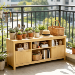 Not selling on Amazon Entertainment Center TV Stand with 4 Open Cubbies & 2 Fluted Hinged Storage Doors, Adjustable Inner Shelves, Cable Management Holes, Media Console Cabinet for Living Room Bedroom, 58.07 x 14.96 x 27.36 Inches, Embossed Melamine Faced Particleboard, Natural Oak - Image 9