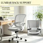 Gray Mid-Back Mesh Office Chair – for Long Hours Working, Swivel Computer Chair, Rocking Function, Rolling Wheels - Image 5