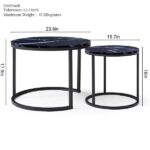 Set 2 Coffee Table Nesting Black top Black Frame Circular Round and Marble Pattern Wooden Tables, Living Room Bedroom Apartment Modern Industrial Simple Nightstand - Image 6