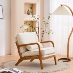 Same Code 16753613 Oak Armrest Oak Upholstered Single Lounge Chair Indoor Lounge Chair Off-White - Image 24