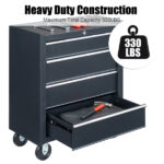 Single-bottom cabinet 4-draw, steel, black 330lb instrument cart, storage room - Image 4