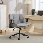 Cross Legged Chair with Flip-Up Armrests Leather, Cross Legged Office Chair on Wheels, Comfy Swivel Chair with Wide Seat for Home Office, Vanity, Ergonomic Desk Chair Adjustable, Grey - Image 3