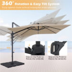 10x10 Ft Beige Solar LED Cantilever Patio Umbrella 360° Rotation Offset Hanging Umbrella with Lights - Image 4