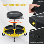 Yellow Heavy-Duty Adjustable Height Rolling Stool With Tool Tray Storage 330 LBS Capacity - Image 6
