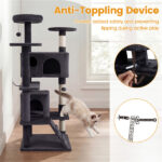 52" Tall Cat Tree Tower with Perches & Condos, Multi-Cat Playground with Scratching Posts (Dark Gray) - Image 5
