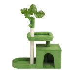 36in Cat Tree with Leaves, Multi-level Cat Tower with Cat Scratching Post, Cozy Cat Condo, Padded Beds, Dangling Ball for Kittens and Indoor Cats, Green - Image 9