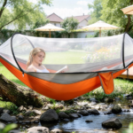 3-in-1 Camping Hammock with Automatic Pop-Up Mosquito Net, Lightweight 70D Nylon Portable Hammock Supports 440lbs, Dual Zipper Outdoor Hammock for Camping Hiking Backpacking Beach Backyard - Image 8