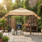 3.3x12.5FT Double Top Grill Gazebo, Khaki Polyester BBQ Canopy with Adjustable Side Sunshades, Black Powder Coated Folding Frame, Dual Mesh Trays & Carry Bag - Image 18