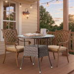 31.5" Patio Table for 4-Person, Outdoor Patio Wicker Round Dining Table, All-Weather Rattan Bistro Dining Table w/Glass Tabletop for Backyard Deck Porch Poolside, Brown - Image 15
