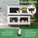 2 Story Solid Wood Rabbit Hutch Bunny Cage with 2 Large Main Rooms, Indoor Outdoor Rabbit House Guinea Pig Cage Pet House for Small Animals with 2 Removable Trays, Grey - Image 7