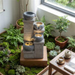 4-Tier Cascading Water Fountain with Warm White LED Lights Resin Indoor Outdoor Water Feature - Image 4