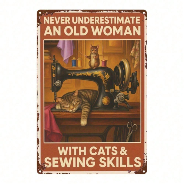 6facda90-b0e9-4fe1-b380-3dcfff7cc900.png CIFbuy Vintage Sewing Machine & Cat Metal Wall Art, Rustic Retro Iron Sign, Never Underestimate An Old Woman With Cats, 2D Flat 8x12 In TikTok, TikTok, er Underestimate An Old Woman With Cats Self-pickup Logiopics - Image 1