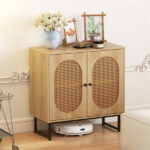Natural PE Rattan Buffet Cabinet with 3-Level Adjustable Shelf, Boho Style & Soft-Close Hinges - Image 4