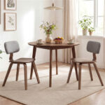 Set of 2 Dining Chair Set (Grey&Walnut), Teddy Velvet Upholstery & Plush Padded Design - Image 3