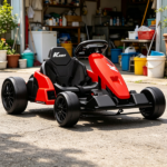 Red 24V Electric Go Kart — Dual 150W Motors, Adjustable Seat, 11.2MPH High Speed, Slow Start, 5-Point Safety Harness