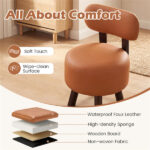 2-Piece Orange Small Footstools, Faux Leather Upholstery & Solid Rubber Wood Legs, 330LBS Load Capacity - Image 8