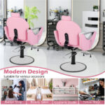 360° Swivel Reclining Barber Chair, Ergonomic Salon Chair with Hydraulic Pump (Pink) - Image 9