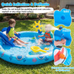 74 " Inflatable Marine Spray Pool with Shark Slide & Lighthouse Sprinkler, Kids Water Play Center for Backyard - Image 9