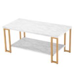 Same Code 35647920 (106 x 50 x 48cm) Simple Double-layer Golden Iron Pipe Marble PVC Coffee Table Rectangular - Image 10