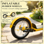 Orange 16" Inflatable Youth Scooter: Kick Scooter with Adjustable Handlebars, Double Brakes, Front Basket and Cupholder - Image 5