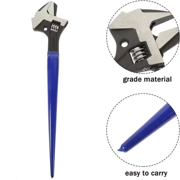 [Heavy duty wrench] 16 inch adjustable construction spiral wrench, 4-in-1 multifunctional, suitable for spiral wrenches, adjustable wrenches, and hammers, with a maximum wrench mouth capacity of up to 1.57 inches