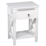 Nightstand Modern End Table, Side Table with 1 Drawer and Storage Shelf, White - Image 4