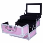 SM-2176 Aluminum Makeup Train Case Jewelry Box Cosmetic Organizer with Mirror 9"x6"x6" Pink - Image 11