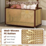 2-in-1 Bamboo Clothing Rack with Rolling Wheels & 60L Storage Basket - Brown - Image 10