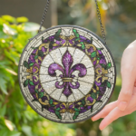 CIFbuy 7.87 Inch Louisiana Fleur De Lis Acrylic Stained Glass Suncatcher Window Decor (TikTok, temu pick-up service) - Image 2