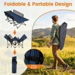 Navy No-Assembly Portable Toddler Camping Bed, Elevated Foldable Kids Sleepover Cot with Anti-Roll Mesh Baffles Stable Support Frame, Lightweight Travel Sleeping Bed for Daycare Home Outdoor Camping - Image 9