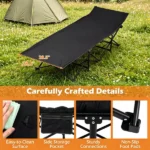  Black Foldable Heavy Duty Camping Cot 330LBS, Portable Outdoor Sleeping Bed with Cushion & Carry Bag for Camping Office Nap - Image 8