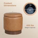 Brown 360° Swivel Storage Ottoman, 43.18×45.72cm Faux Leather Vanity Stool with 26.50L Hidden Space - Image 4