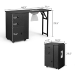 Nail Desk Folding Table, Black MDF Manicure Station w/ 2 Drawers & 1 Door Cabinet for Nail Art Salon Home Beauty - Image 4