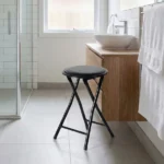 Folding Stool with Round Seat, Black Metal Frame, Portable Space-Saving Design (Shipment from Walmart) - Image 3