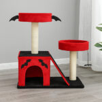 26" Gothic Cat Tree, Cat Tower with Spacious Cat Condo, 2 Padded Perches, Spider Toy, Scratching Posts, Scratching Ladder for Large Cats, Red & Black - Image 6