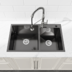 Stainless Steel Kitchen Sink, 32″x19″ Double Bowl in Black, Overmount Handmade Sink, with US Standard Drain and Hook[Unable ship on weekends, TK/TEMU only for pickup, only TX10643 warehouse supports GOFO] - Image 8