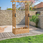 Raised Garden Bed with Trellis, Hanging Roof, Planter Box, Drainage Holes, Vertical Plant Container for Vine Climbing Plant Flower, Standing Wood Planter for Garden Patio Yard, Teak - Image 8