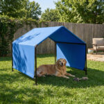 4*4*3.3FT Black Iron Pipe PVC Coated Polyester Tarpaulin Waterproof and UV-resistant Blue Pet Tent. Tarpaulin bottom is sewn together; top has Velcro closure - Image 4