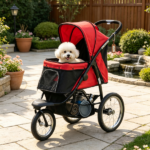 Red 3-Wheel Pet Stroller – for Small & Medium Dogs, Adjustable Canopy, Safety Tether, Storage Basket - Image 5
