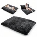 Dark Gray Convertible Corduroy Bean Bag Floor Sofa for Adults, 76.5x55 Inch Sponge Filling Foldable Floor Mattress Guest Bed, Removable Washable Cover Large Lazy Lounger