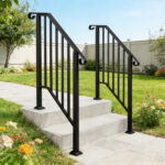 [Same Code 55022277 82359152]Artisasset Matte Black Outdoor 2-Step Iron Handrail - Image 17