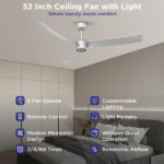52 Inch Ceiling Fans with Lights Led Remote Control Low Profile Flush Mount for Living Room Bedroom Outdoor Patio,DC Motor,Reversible,Dimmable,Buzzer ON/Off, 3D-I3[Unable ship on weekends, TK/TEMU only for pickup, only TX10643 warehouse supports GOFO] - Image 3