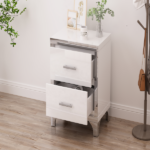 Elegant High Gloss Nightstand with Metal Handle,Mirrored Bedside Table with 2 Drawers for Bedroom,Living Room,White - Image 9