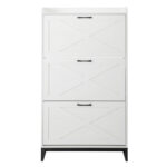 Barn door three-drawer cabinet with top panel; shoe cabinet; particleboard; 80*24*145cm; distressed white - Image 4