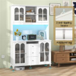 73 Inch White Kitchen Pantry Cabinet with Customizable LED Lights & Built-in Charging Station (USB/Type-C/AC Outlets) - Image 9
