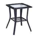 Outdoor Wicker Side Table, Rattan End Table with Glass Top, Patio Coffee Bistro Table for Indoor Garden Porch Balcony, Black - Image 4